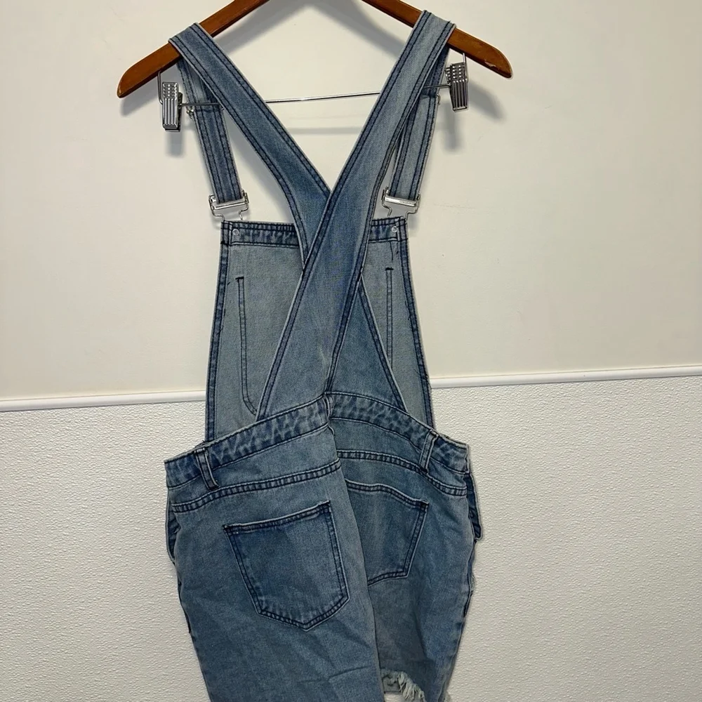 NWT Women HAWALILI Denim Overall Dress Light Blue M Stretchy Comfort New